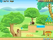 Screenshot of Dora Great Adventure showing Dora and Boots jumping over a spike trap while collecting a blue gem in a side-scrolling platformer level. Play free online.