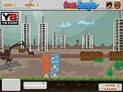 Demolition Mission game screenshot, a building collapsing after bombs explode, free online physics puzzle game