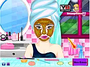 Night Party Makeover game screenshot showing a girl with full makeup and a glittering evening dress ready for the party