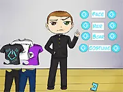 Screenshot from Dress Up Takeru Online game showing a male character in a stylish outfit next to a car