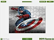 Captain America Jigsaw free online puzzle game screenshot showing scattered puzzle pieces