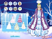 The Snow Princess character wearing a beautiful, sparkling blue gown and tiara, ready for the royal ball in the dress-up game.
