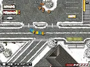 Screenshot of Winter Bus Driver 2 Online game on a snowy city street at PlayArcadeHub