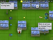 Screenshot from the puzzle game Puny, showing a small pony near a spinning saw and crushable blocks.