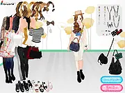 The Early Spring Clothing dress-up game screen showing a model wearing a stylish layered outfit with a cape-style jacket