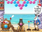 Archibald the Pirate Bubble Shooter game image, showing a pirate character aiming a cannon at a cluster of colorful bubbles