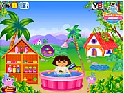 Dora Fun Bathing online girl game, free Dora the Explorer dress up, wash and style Dora's hair, play in the park game