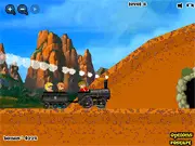 Build the Bridge free online game screenshot, showing a train crossing a complex structure over a large gap, engineering physics puzzle on PlayArcadeHub.