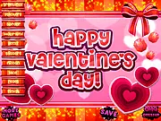 Make a Valentine's Day Card game screen showing a customizable greeting card template with hearts, a pink background, and sample love text.