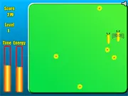 Gameplay screenshot of The Bee Flowers showing a small bee flying near colorful flowers while rapidly avoiding a large flying enemy insect.