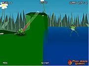 Froggy Love free online game screenshot, showing a little frog jumping across platforms to reach a pond