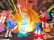 Blossom Powerpuff Dressup free online game screenshot, showing Blossom in a new customizable outfit