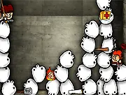 Screenshot of Pico's Exile action game showing the main character grabbing an enemy to use as a shield against another attacking foe