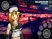 Screenshot of the free online dating simulation game Pico Sim Date 3, showing the main character interacting with a female love interest in a school or café setting