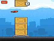 The Ironpants superhero character flying between two narrow gaps in the vertical arcade style of the Ironpants online game