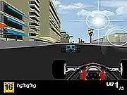 Screenshot of Grand Prix Ultima Volta racing game showing a red formula-style car closely following a blue car to execute a slipstream maneuver