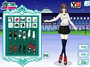 A close-up of a fashionable girl named Cara in a sparkling skating dress and ice skates, ready for the Mystery Skating Dance.