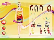 Digital Prints fashion game image, girl wearing an outfit designed with colorful zig zag and cube patterns