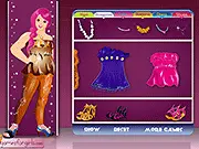Screenshot of the free online game Plus Size Fashionista showing a confident, smiling plus-size model wearing a glamorous outfit on a runway.