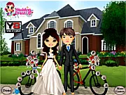 Bicycle Wedding free online game screenshot showing the bride and groom styled next to a decorated bike