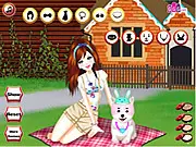 You are my Valentine dress up game, a girl and her dog in matching outfits for Valentine's Day