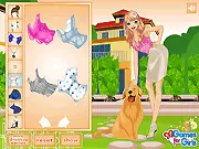 A happy girl and her brave dog, Hero, taking a snack break after a fun run in the park in the My Good Dog free online game