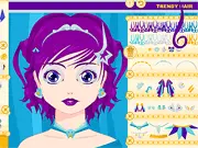 Screenshot of the Trendy Hair Salon online game, showing a female character named Sofia sitting in a salon chair with her hair partially styled, surrounded by styling tools, color palettes, and length options.