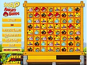 Screenshot of the puzzle game Angry Birds Matching Swap showing a grid of different colored Angry Birds icons ready to be swapped for a match-3 combination.