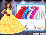 One Shoulder Ball Gowns free online dress up game screenshot, gorgeous girl wearing a bright red one-shoulder ball gown, elegant fashion