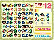 A game screenshot showing a Match 3 grid filled with pixelated characters, which appear to be variations of the iconic Flappy Bird, with a timer running at the top.