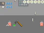 Screenshot of Hit Worm: Jelly Defense game, showing a large red jelly and small worms crawling towards it, with a hammer icon used for defense in this free online arcade game on PlayArcadeHub.