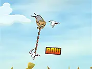 Brutal Swing game screenshot showing a character swinging from a bird high in the sky, free online arcade game