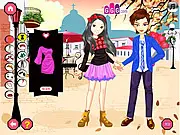 Play City Style Valentine's Day online; Couple dress up game screenshot; Styling a fashionable couple for a romantic city date free game