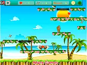 Bears Adventure 2 game screenshot showing the Big Bear character aiming a dart launcher at several cartoon enemies across a colorful, platform-filled level