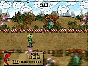 Screenshot of Ptyans Mototrikes free online game, showing a strange character riding a chaotic three-wheeled motortrike.