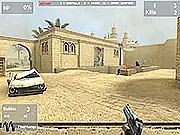 Strike Back free online shooting game screenshot, Commander Kevin aiming a sniper rifle, rescuing an army base from enemies
