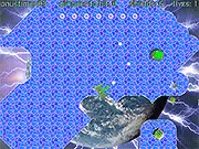 Screenshot of The Orb Mission online game showing a glowing power orb destroying an alien plague on a solar power platform