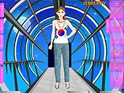 Screenshot of a cute South Korean girl model being dressed in a fashion game, showing options for Hanbok and modern K-Pop inspired outfits.