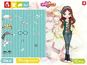 Little Artist 4 game screen, girl dressed in a gorgeous artist costume including a beret and holding a paint palette, free online dress up game.