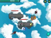 A strategic aerial combat scene from the Freedom Skies online game, featuring various aircraft types battling in the clouds.