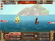 Caribbean Admiral pirate strategy game screenshot showing naval battle between multiple ships at sea free online