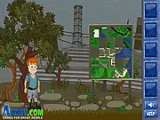 Day In Chernobyl game screenshot showing the young protagonist standing in the overgrown, abandoned streets of Pripyat near the famous Ferris wheel