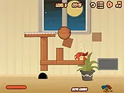 Play Lazy Cats free online puzzle game. A sleepy cat is lying down while the player places a box to wake it up.