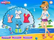 Screenshot of Playing with Sand game showing a child building a large sandcastle on a sunny beach