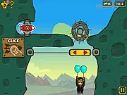 Screenshot of Amigo Pancho 4 showing the Mexican hero Pancho floating with two balloons next to a cactus obstacle.
