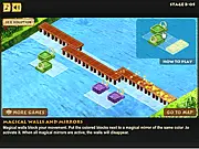 Wooden Path 2 puzzle game screenshot showing a wooden block path crossing a river using a bridge and teleporter online