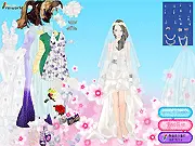 A bride and bridesmaid dressed in elegant long-sleeved gowns and deep-colored dresses for a beautiful Autumn Wedding dress-up game scene.