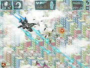 Lego The Avengers game, flying a Lego ship in an isometric view, shooting enemies and grabbing orange orbs, free online shooting game