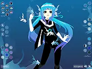 DuS Blue dress-up game free online featuring an underwater girl with long blue hair and fish