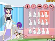 Screenshot of Angeline Profile free online dress up game, showing a cute girl model with various clothing items, accessories, and hairstyles ready to be dragged and dropped onto her.